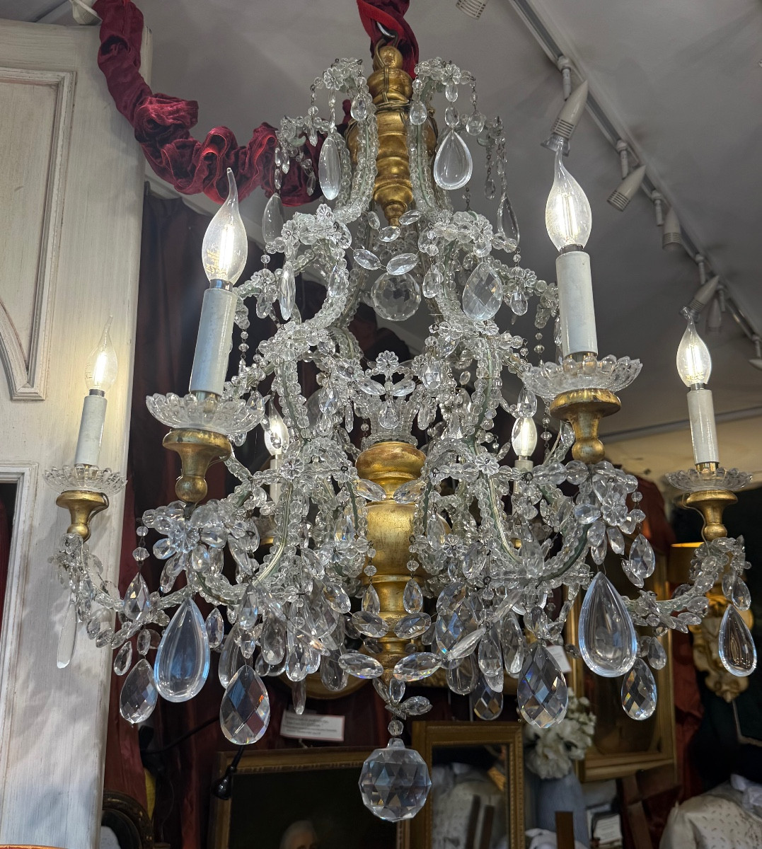 19th Century Italy, Very Beautiful Chandelier, Sparkling Glassware, 6 Lights*, Perfect Condition  -photo-3