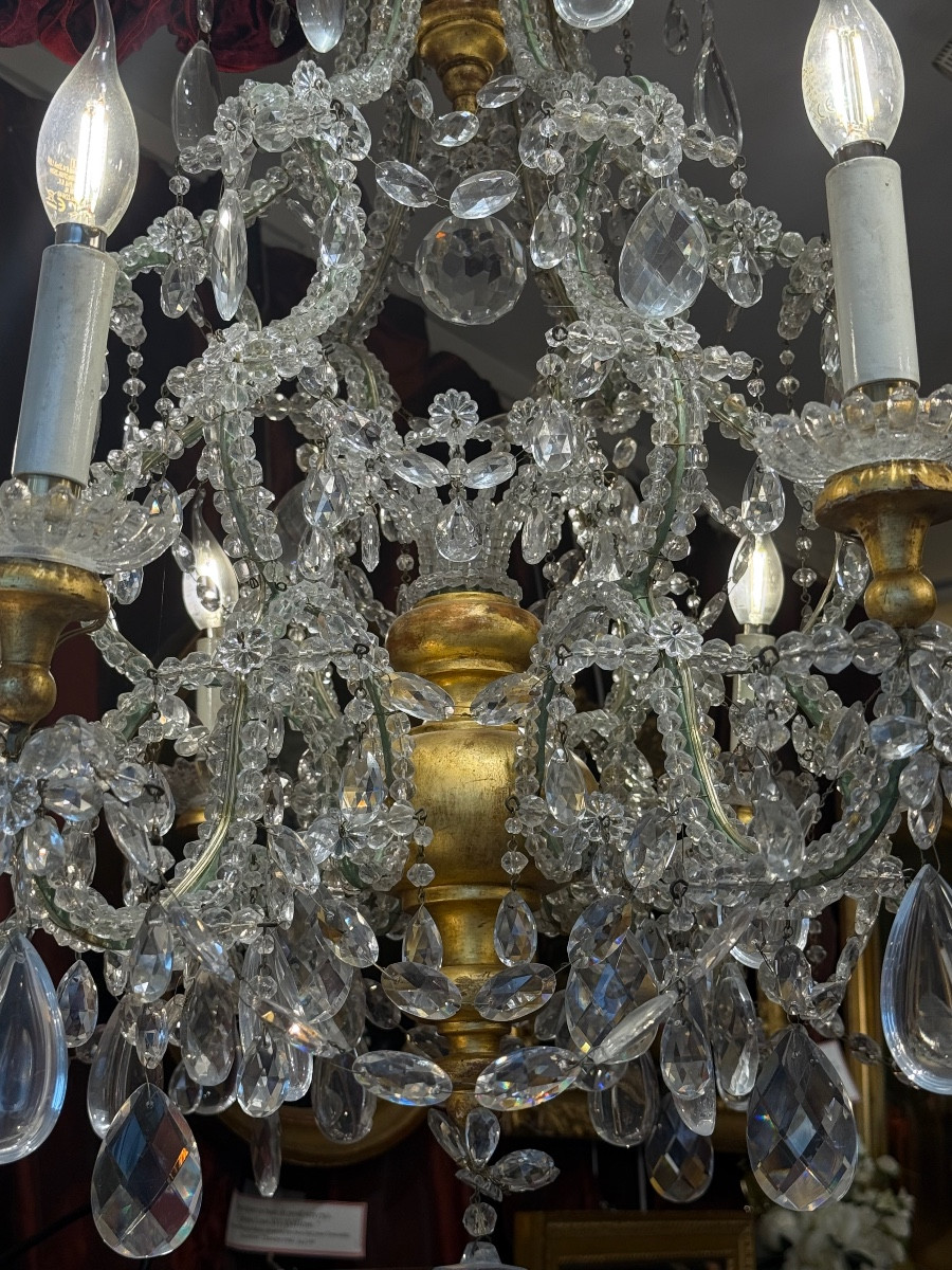 19th Century Italy, Very Beautiful Chandelier, Sparkling Glassware, 6 Lights*, Perfect Condition  -photo-5