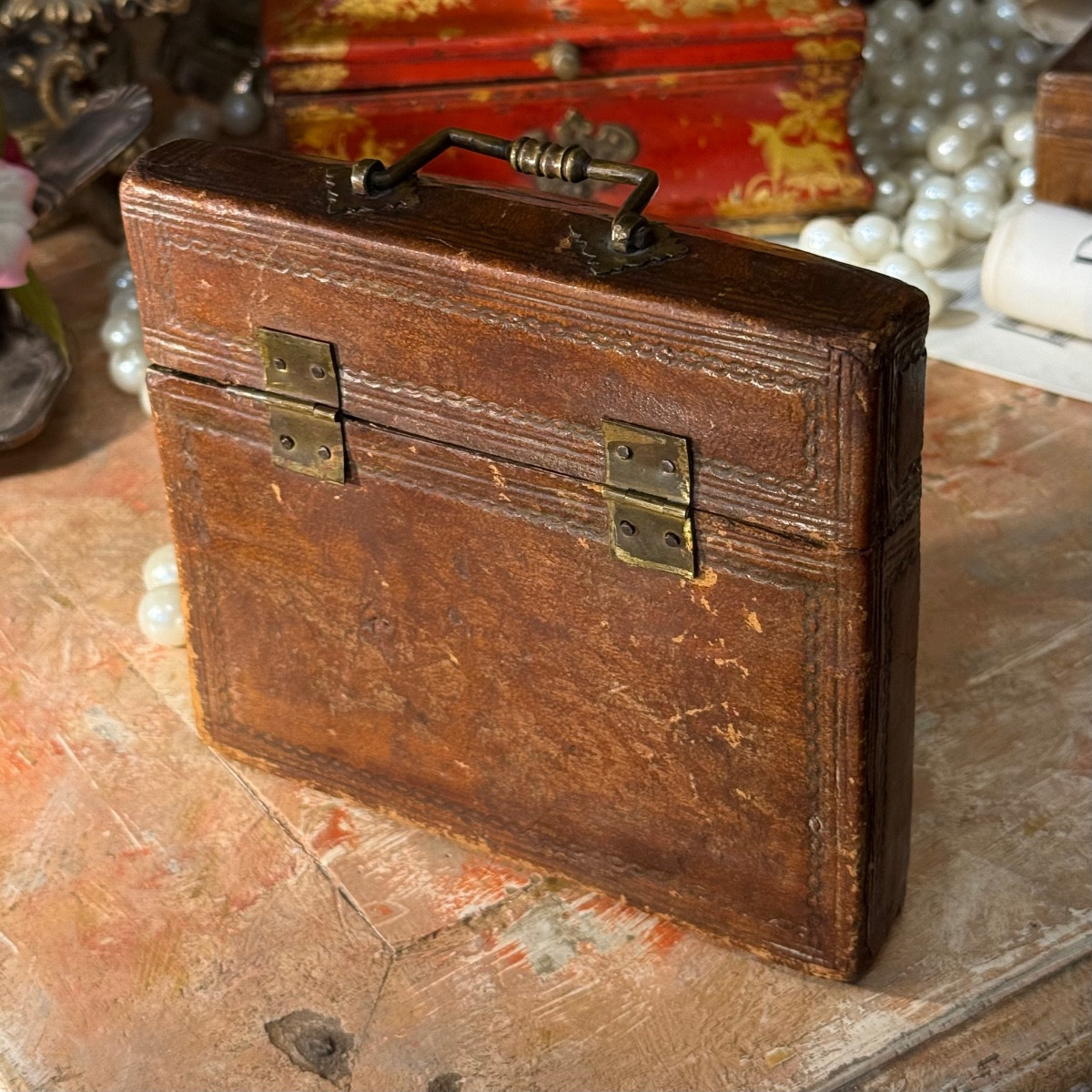 18th Century Box For Coffee/mocha Spoons, Leather, Very Good Condition. Louis XVI Period. -photo-4