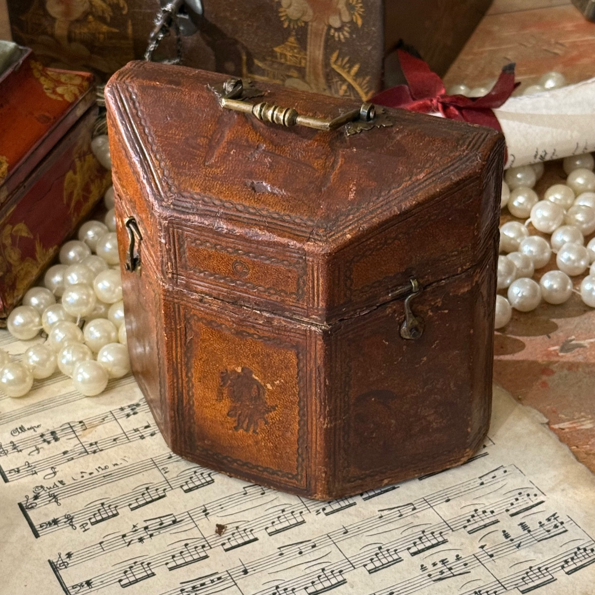 18th Century Box For Coffee/mocha Spoons, Leather, Very Good Condition. Louis XVI Period. 