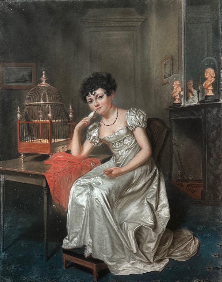 18th Century Pastel, Lady Of The Directory, In 1797 In Her Living Room, 18th Century. -photo-2