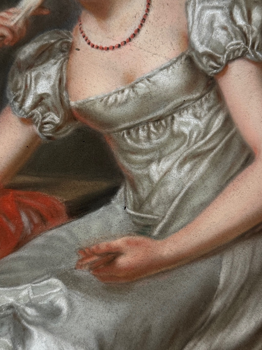 Grand pastel, Dame du Directoire, en 1797 dans son salon, XVIIIeme. -photo-4