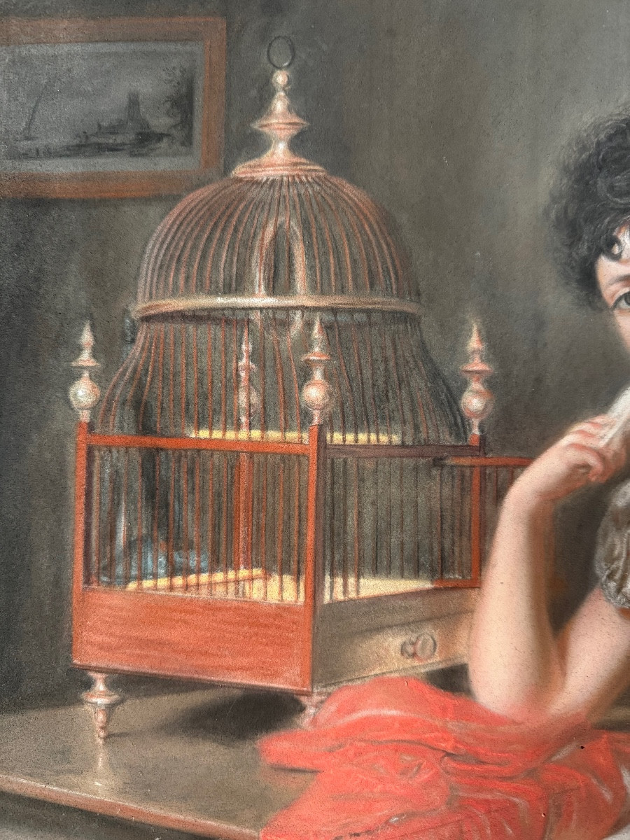 Grand pastel, Dame du Directoire, en 1797 dans son salon, XVIIIeme. -photo-1