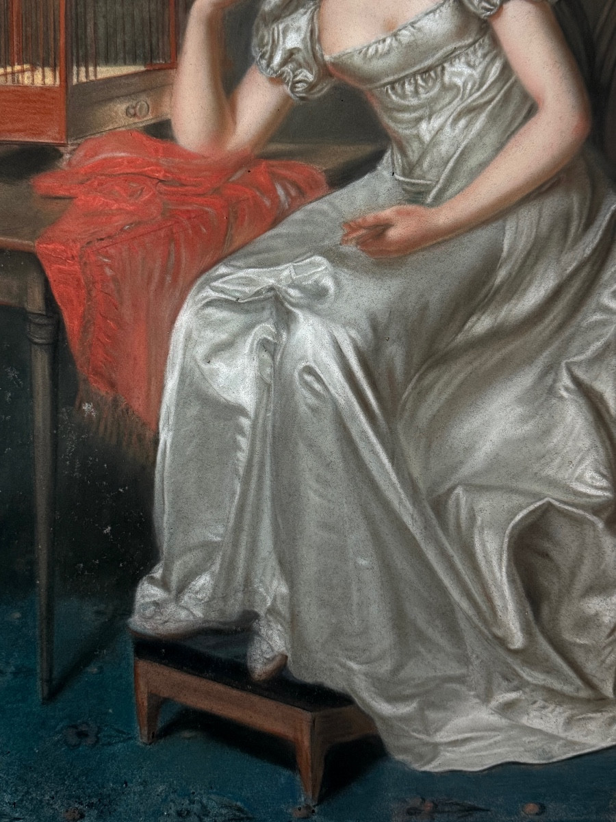 Grand pastel, Dame du Directoire, en 1797 dans son salon, XVIIIeme. -photo-2