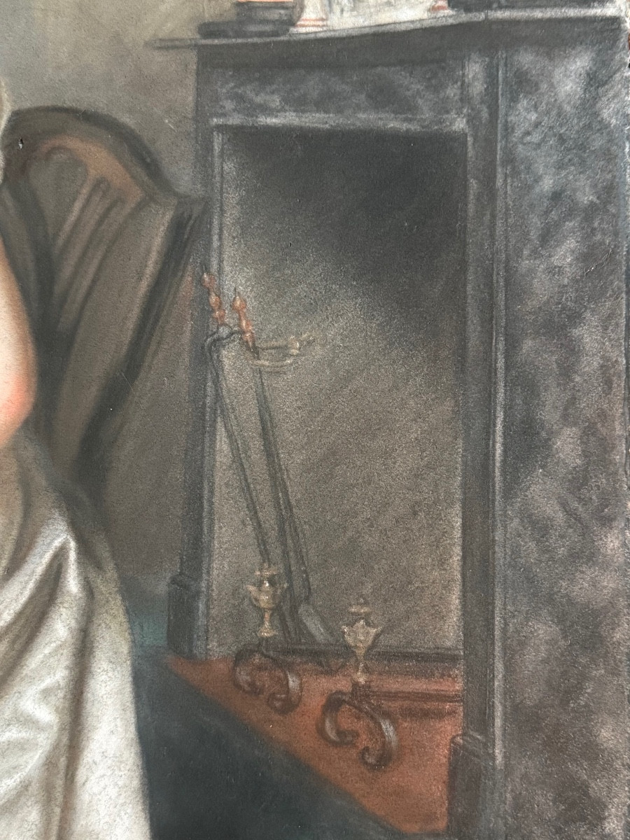 Grand pastel, Dame du Directoire, en 1797 dans son salon, XVIIIeme. -photo-5