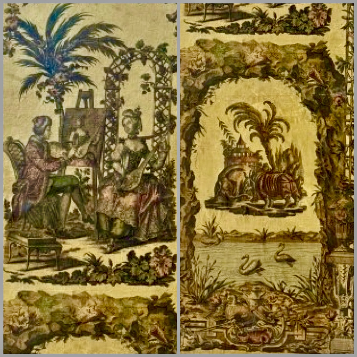 Arte Povera, 5 panneaux  de paravent XVIIIe, à grands décors. -photo-3