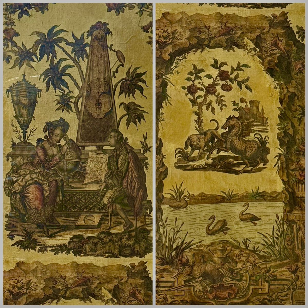 Arte Povera, 5 panneaux  de paravent XVIIIe, à grands décors. -photo-4