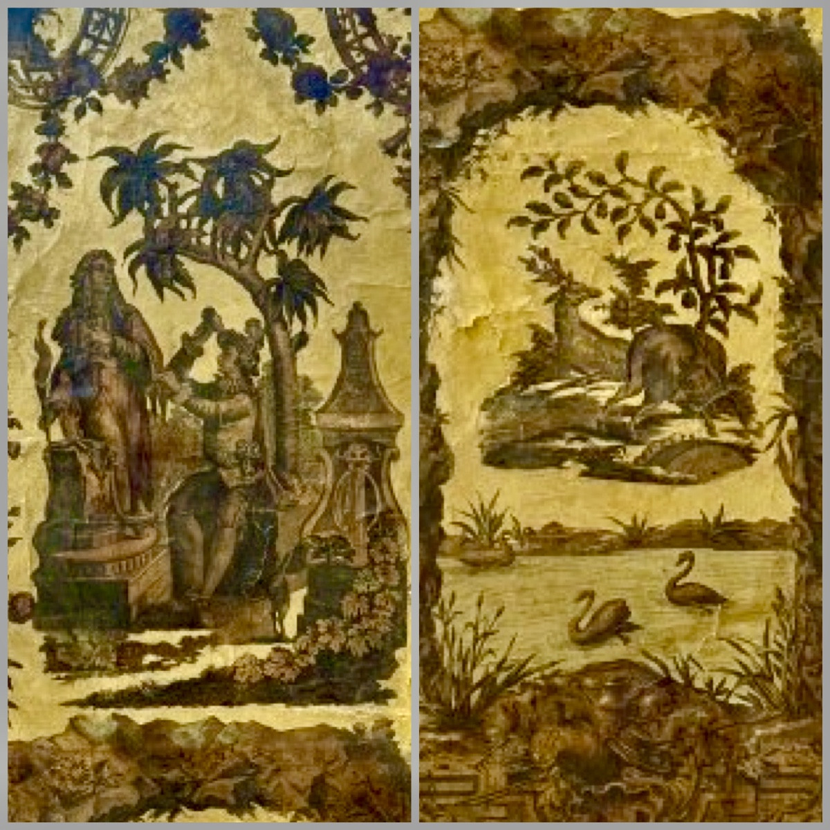 Arte Povera, 5 panneaux  de paravent XVIIIe, à grands décors. -photo-2