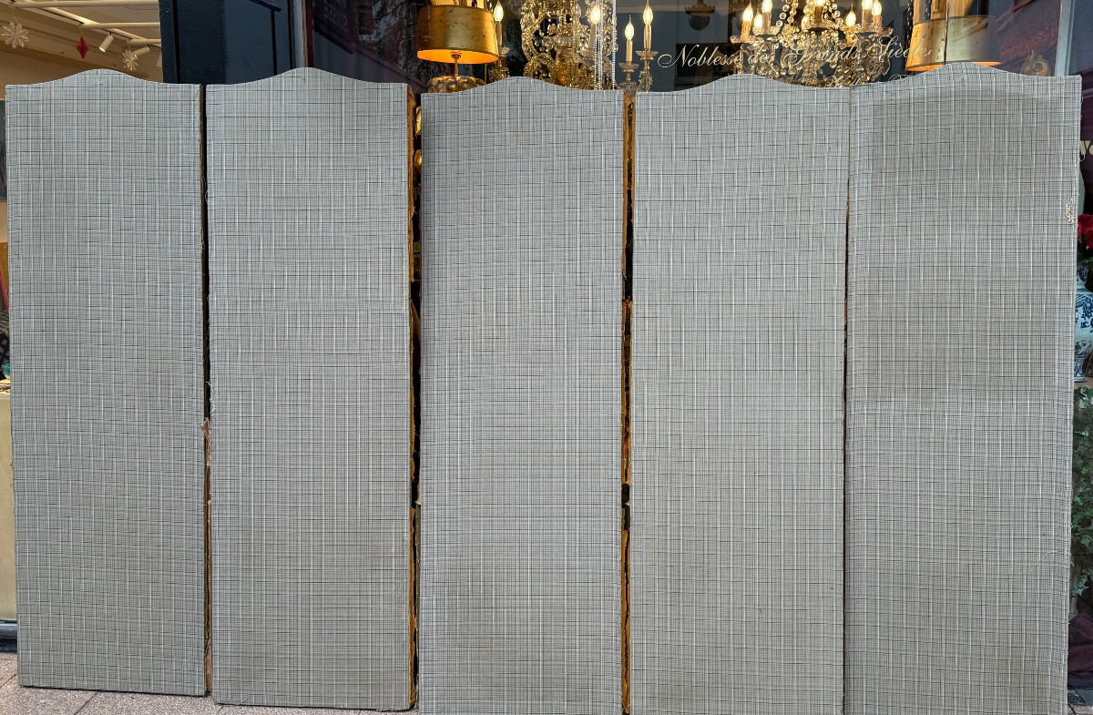 Arte Povera, 5 panneaux  de paravent XVIIIe, à grands décors. -photo-3