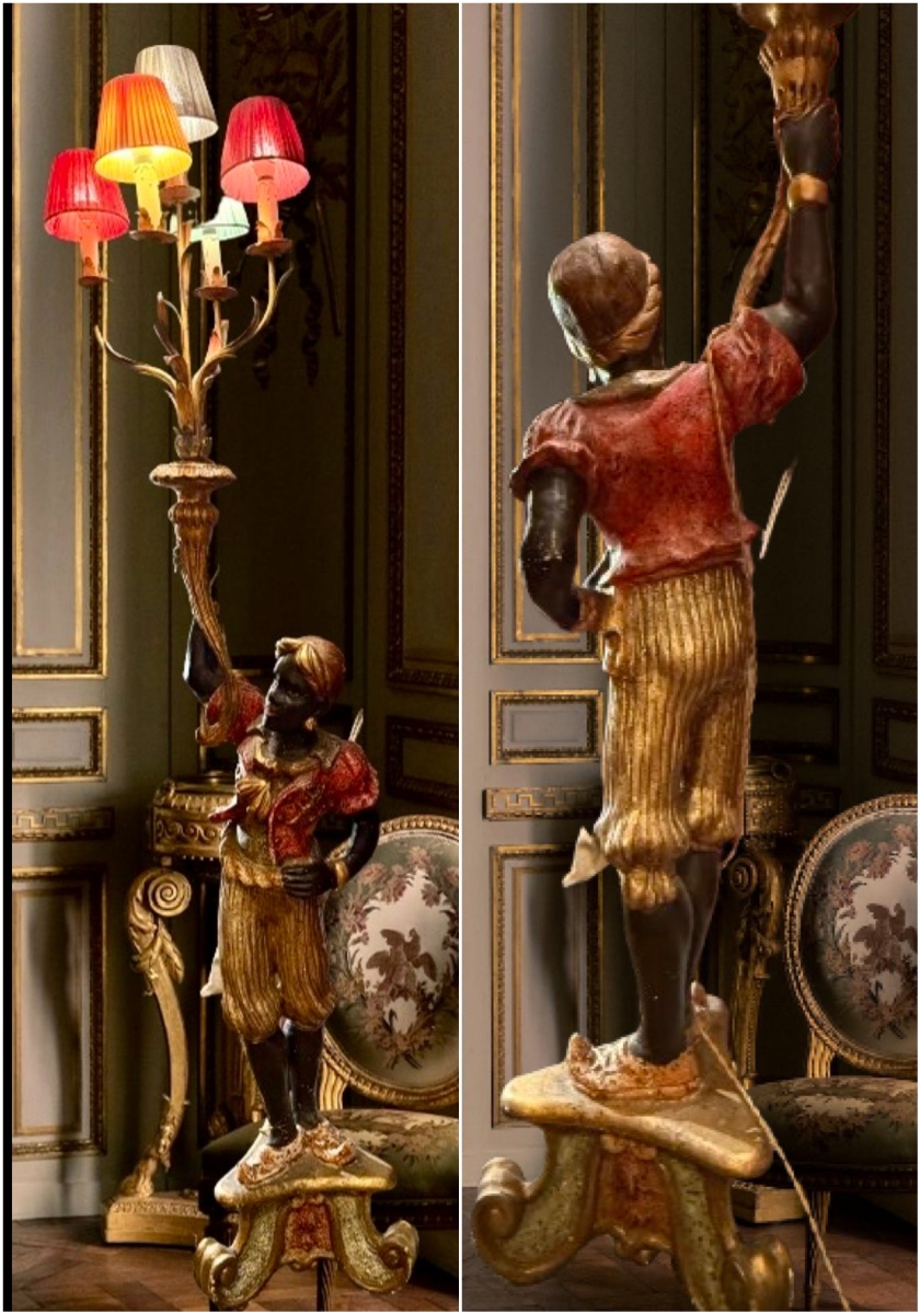 Polychrome Venetian Moor, Torchiere Holder, Early 20th Century, Electrified.