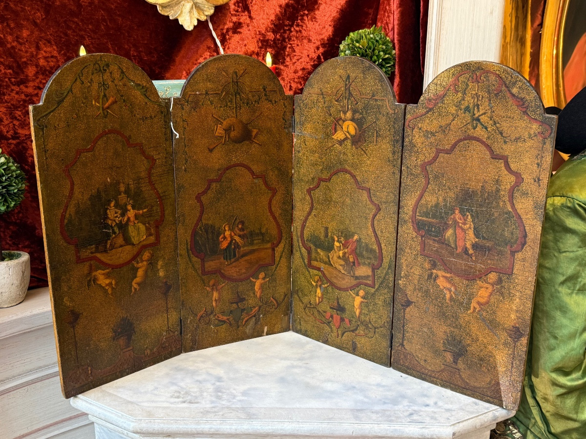 Table Screen, Decorations And Scenes After Watteau, Double-sided Lacquer, Late 19th Century.-photo-2