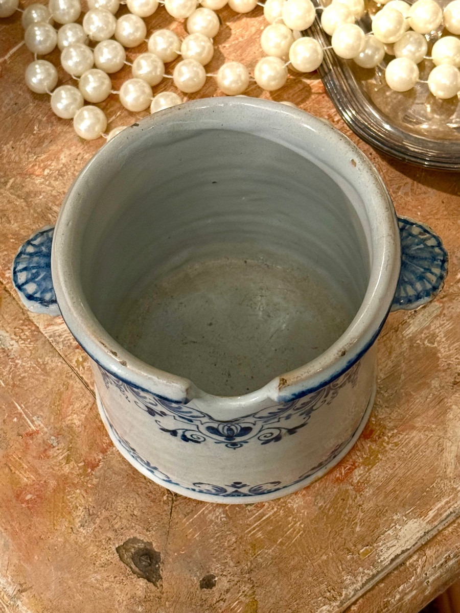 Single-glass Cooler, 18th Century Earthenware, Nevers, Blue Decoration, Mascarons. -photo-6