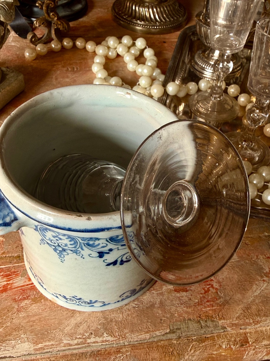 Single-glass Cooler, 18th Century Earthenware, Nevers, Blue Decoration, Mascarons. -photo-8