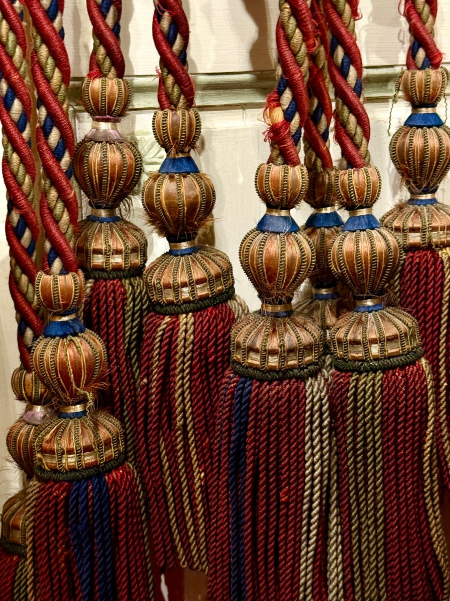 Deux  paires, grandes embrasses 8 pompons XIXè (2 fenêtres). -photo-1