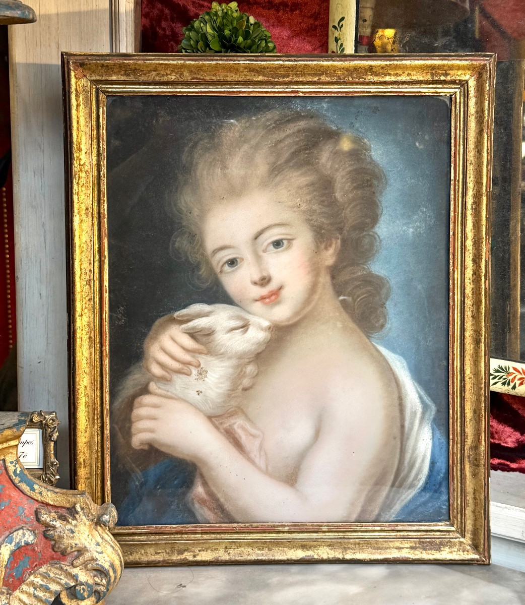 Young Girl In Pastel With Her Little Rabbit, 18th Century