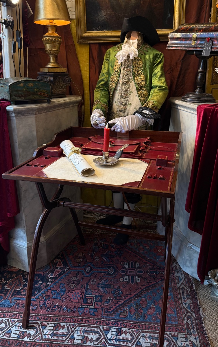 Military Folding Desk, Solid Mahogany, Red Leather, Late 19th Century.-photo-3