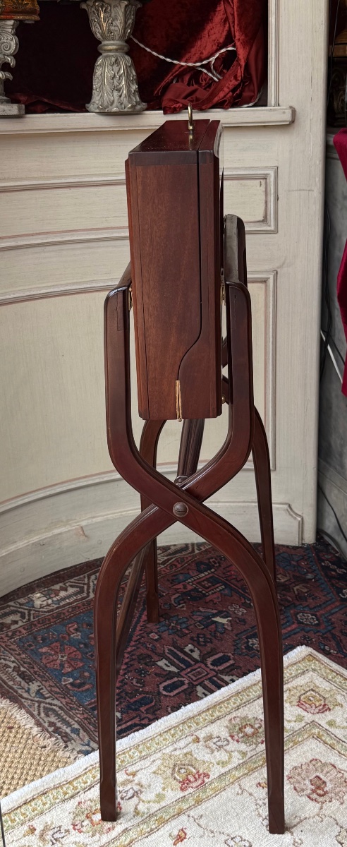 Military Folding Desk, Solid Mahogany, Red Leather, Late 19th Century.-photo-1