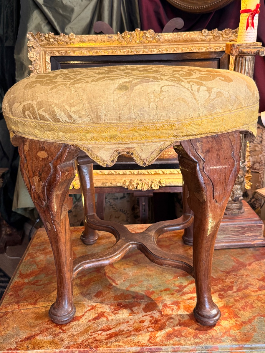 Pair Of Oval Stools, 18th-century Venice, Original Upholstery.-photo-2