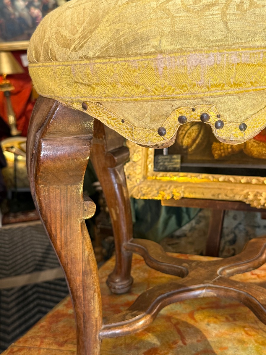 Pair Of Oval Stools, 18th-century Venice, Original Upholstery.-photo-1