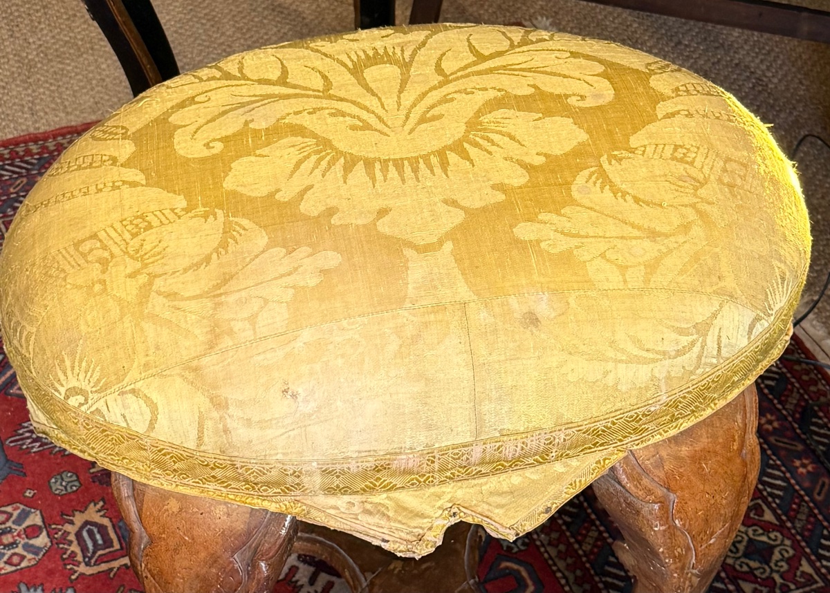 Pair Of Oval Stools, 18th-century Venice, Original Upholstery.-photo-2
