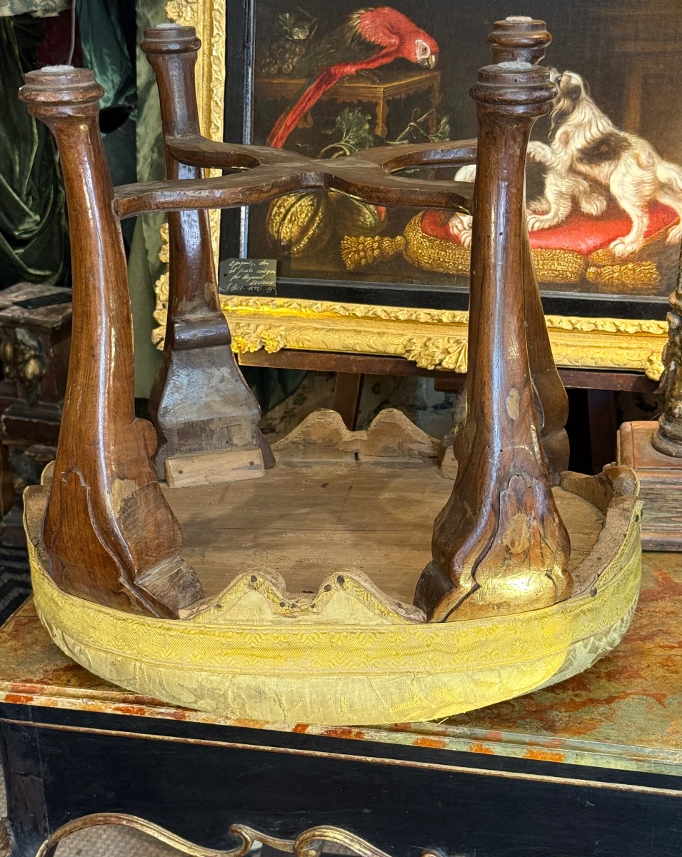 Pair Of Oval Stools, 18th-century Venice, Original Upholstery.-photo-4