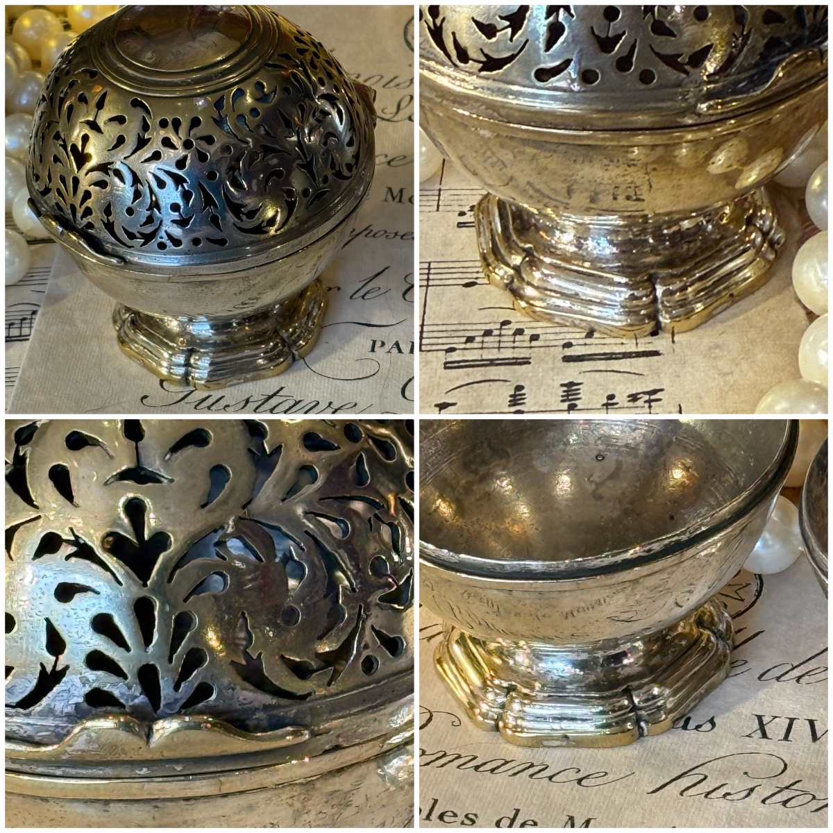 18th-century Silver-plated Metal Toilet Balls, Candleholder, And Bell.-photo-3