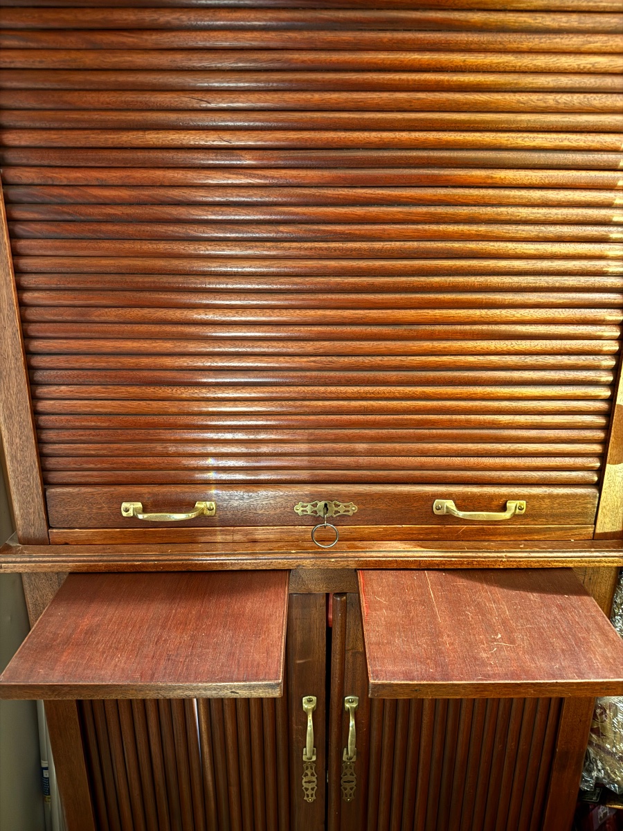 Meuble de notaire à rideaux, clapets et plans, 2 parties, vers 1930-photo-2