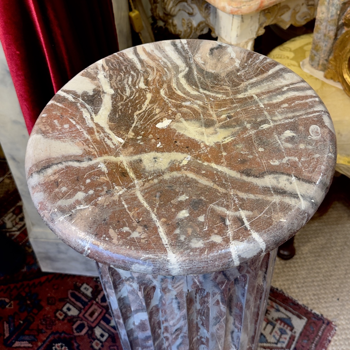 20th-century Faux Marble Column On A Wooden Base. -photo-2