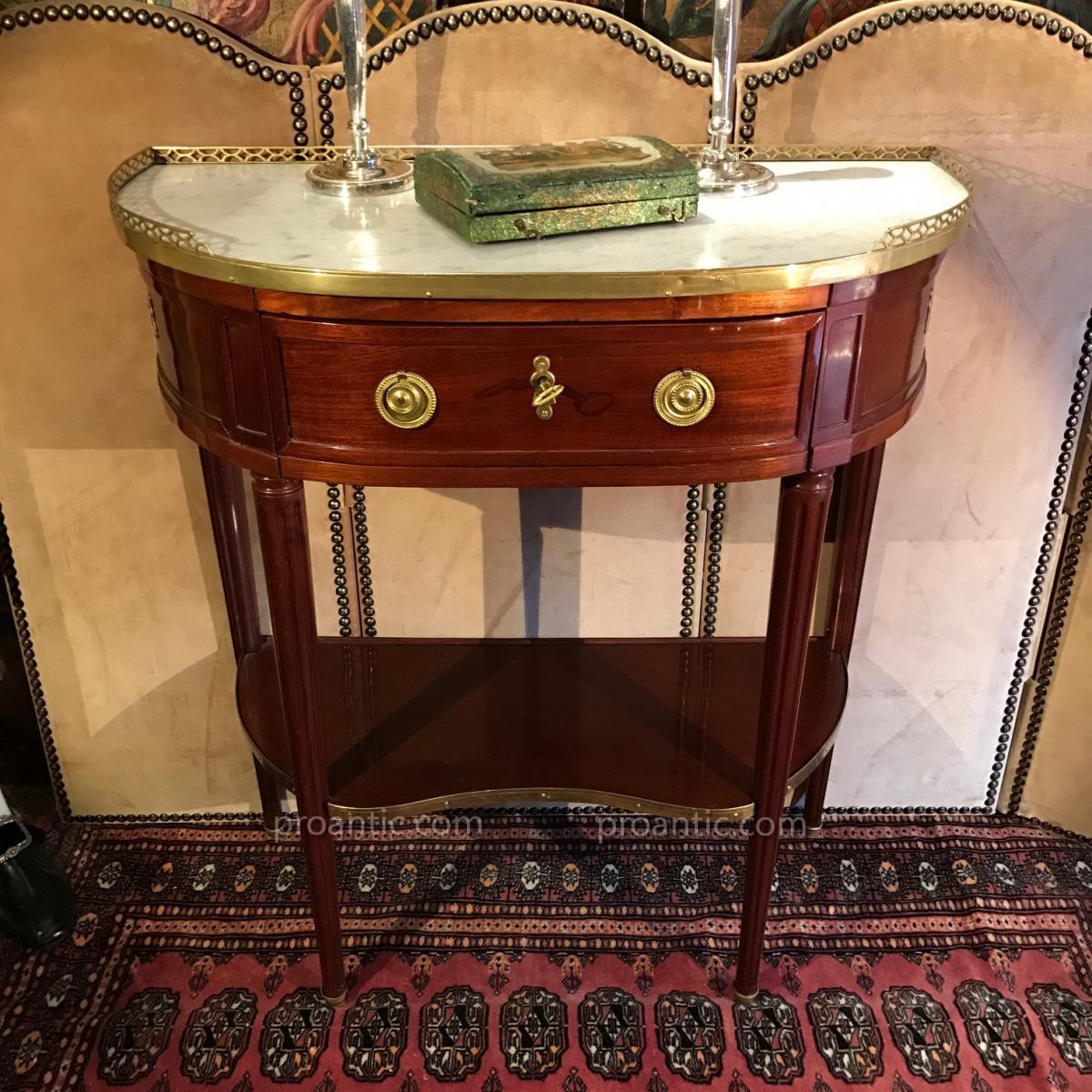 Console demi-lune Louis XVI, estampillée de F. Schey 