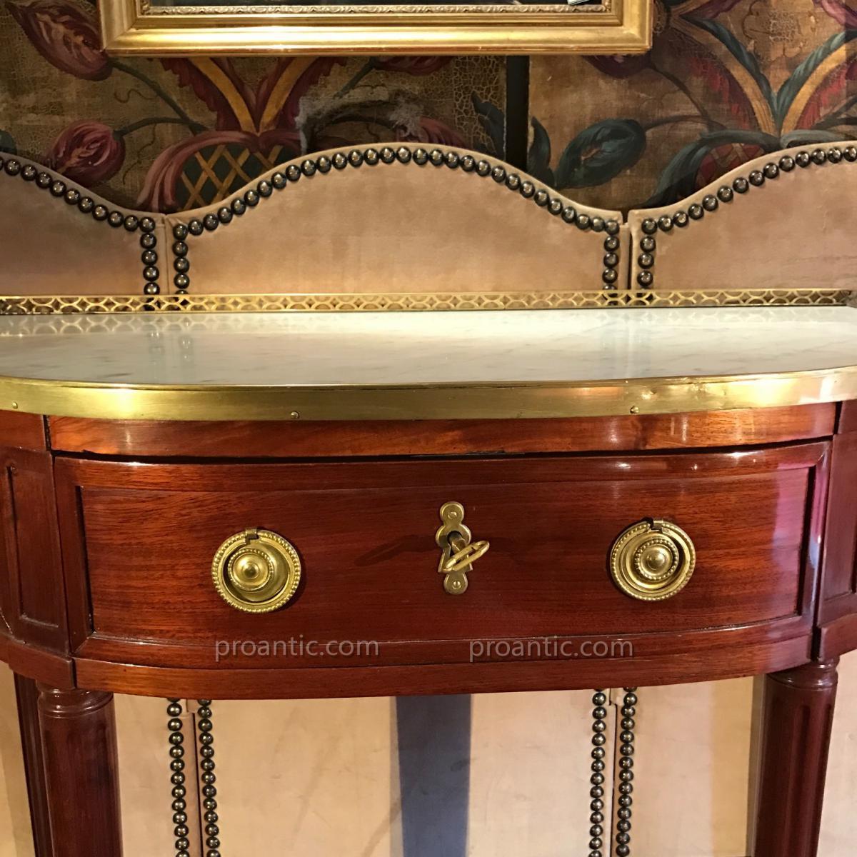 Console demi-lune Louis XVI, estampillée de F. Schey -photo-3