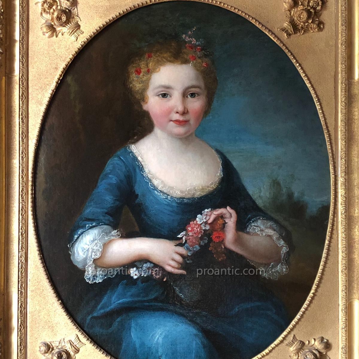 Jeune fille, époque Louis XV, XVIIIème. HST