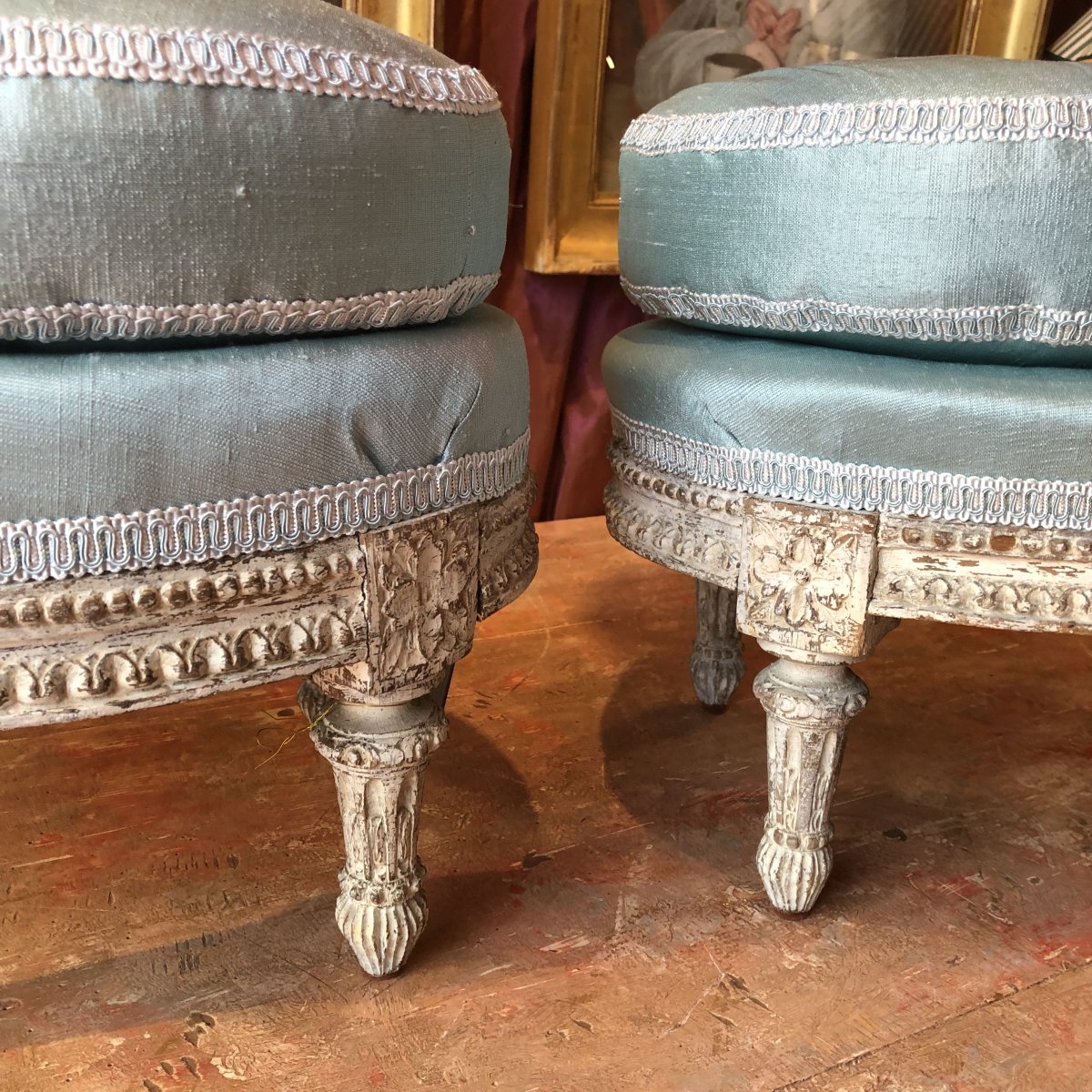 Paire de tabourets repose-pieds, XVIIIè, époque Louis XVI.-photo-2