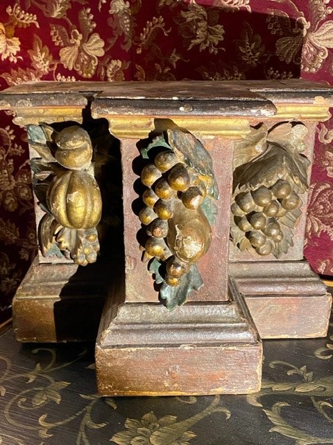 Paire de socles, bois sculpté polychrome, fin XVIIè, Provence.-photo-2