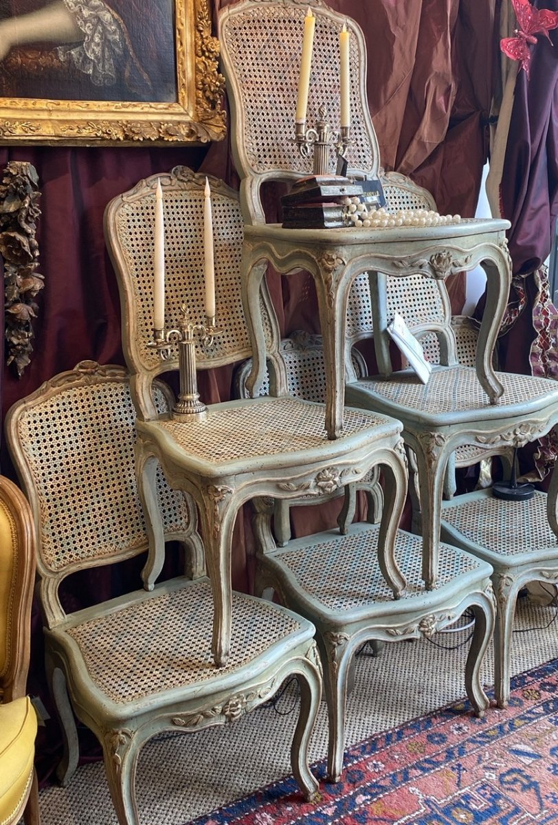 F. CANOT.  Rare suite de 6 chaises  estampillées, ép. Louis XV. Lyon.-photo-2