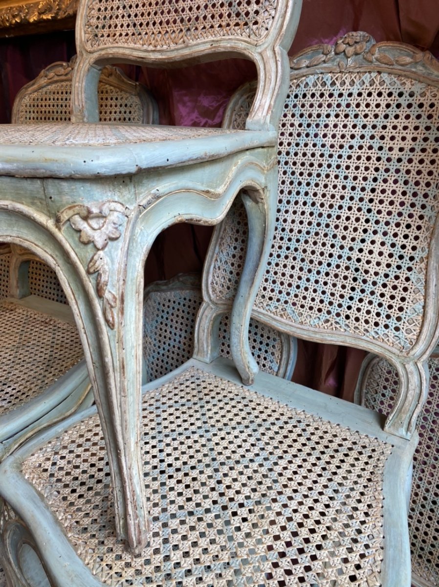 F. CANOT.  Rare suite de 6 chaises  estampillées, ép. Louis XV. Lyon.-photo-4