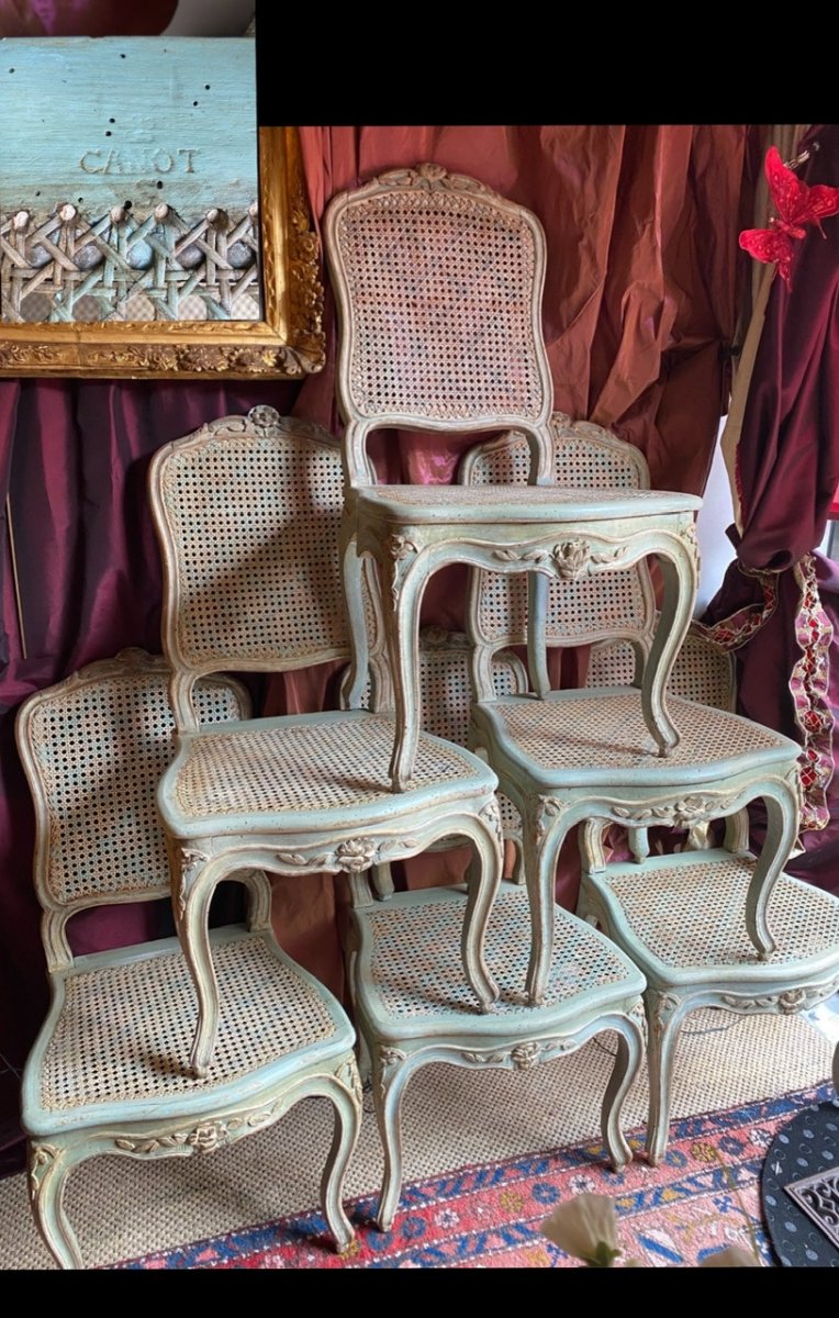 F. CANOT.  Rare suite de 6 chaises  estampillées, ép. Louis XV. Lyon.-photo-6
