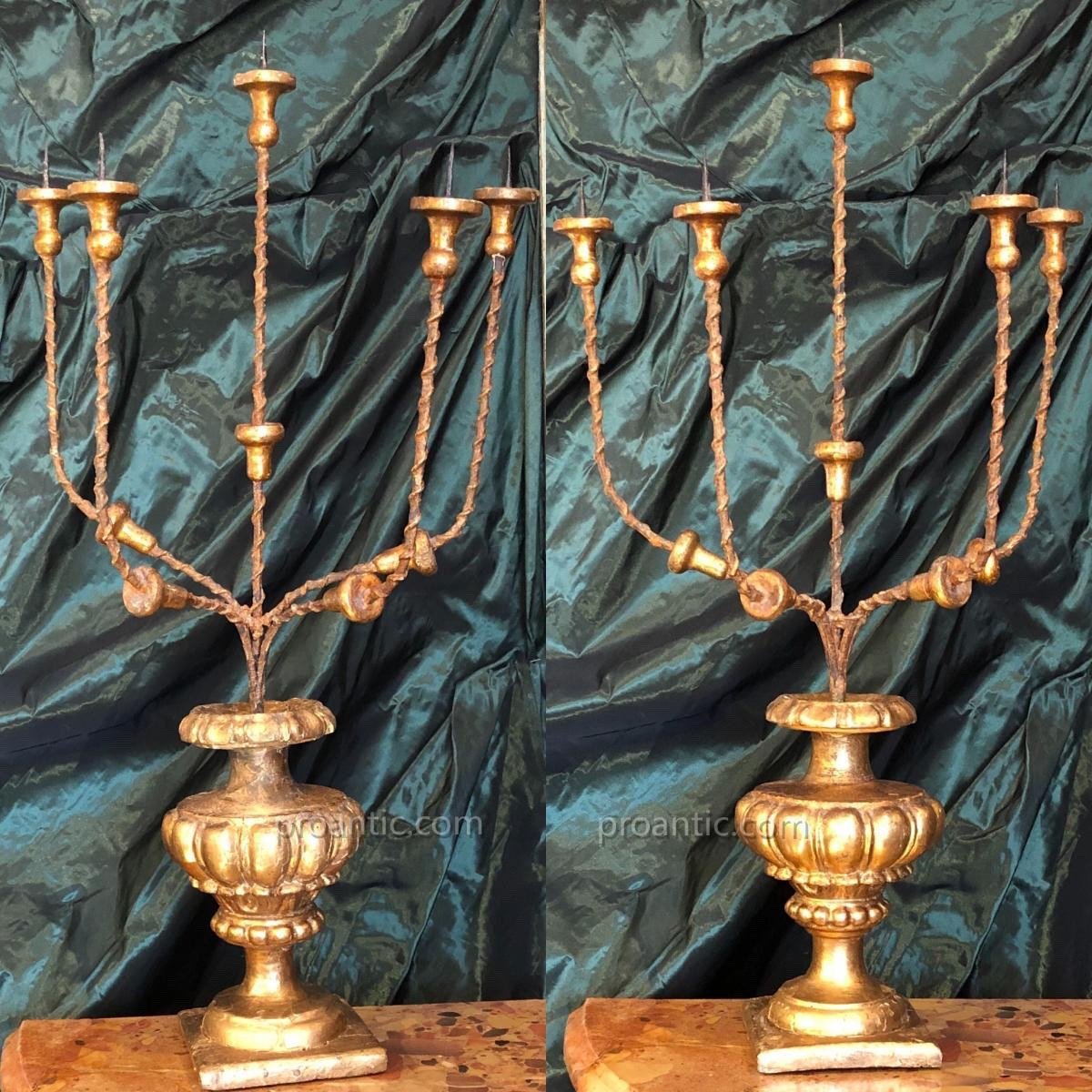 Pair Of 18th Century Fire Pots, “floral” Candle Holders.-photo-3