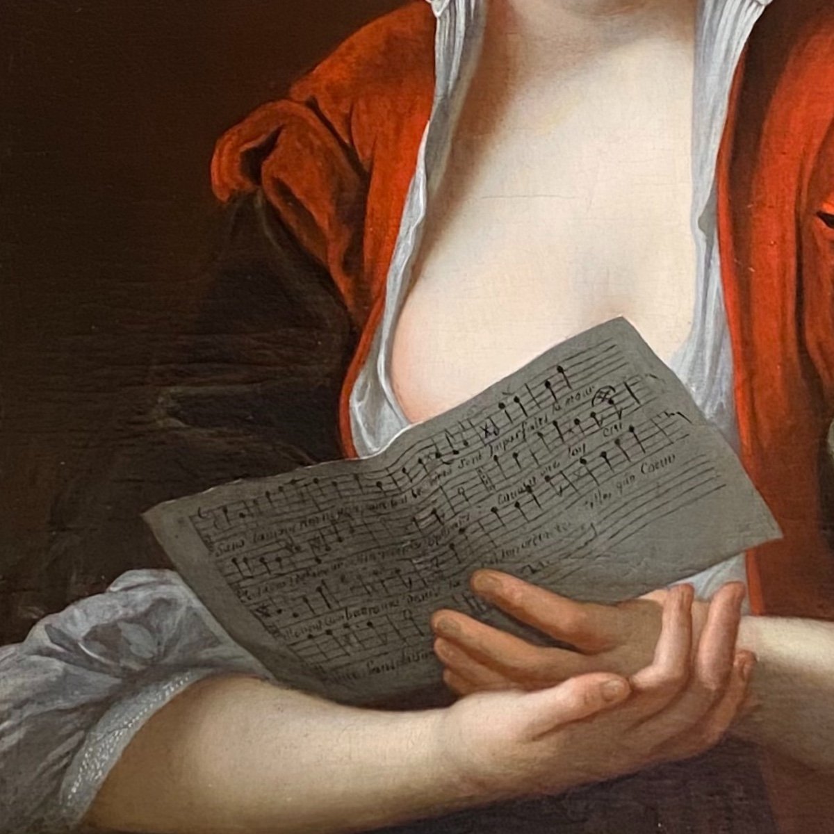Jeune femme à la partition vers 1730 (J-F Courtin, entourage), XVIIIe. -photo-1