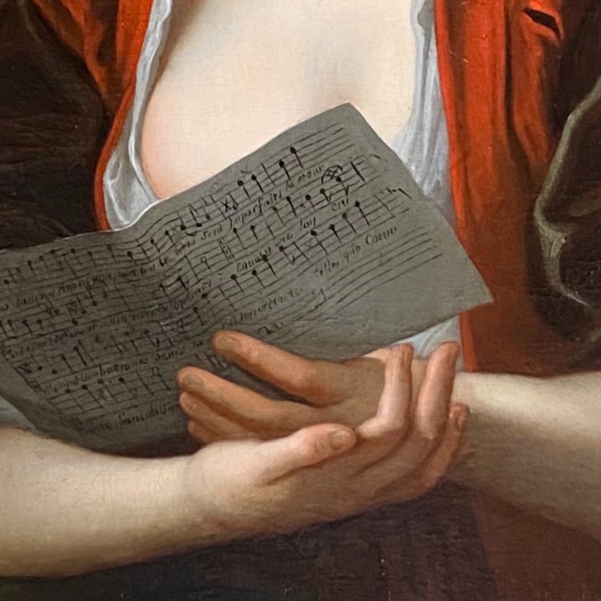 Jeune femme à la partition vers 1730 (J-F Courtin, entourage), XVIIIe. -photo-2