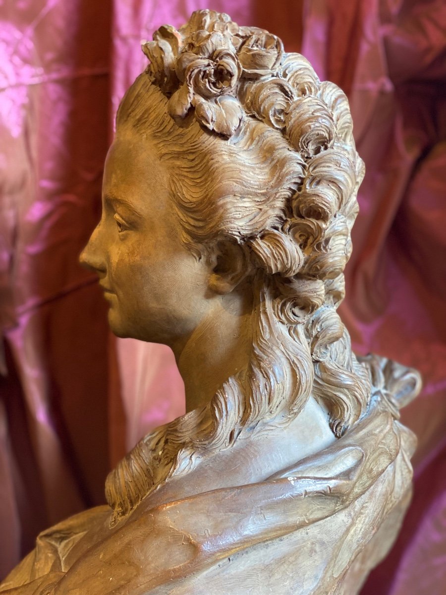 Bust Of Young Woman From The Eighteenth, Caffieri Spirit, Nineteenth Terracotta-photo-3