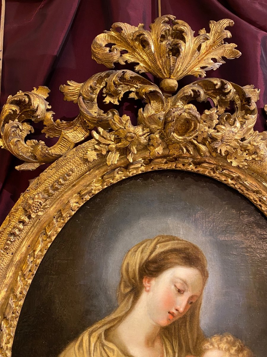 End Of 17th Century, Dazzling Portrait, Virgin And Child With Breast, Roman School, Circa 1700-photo-1