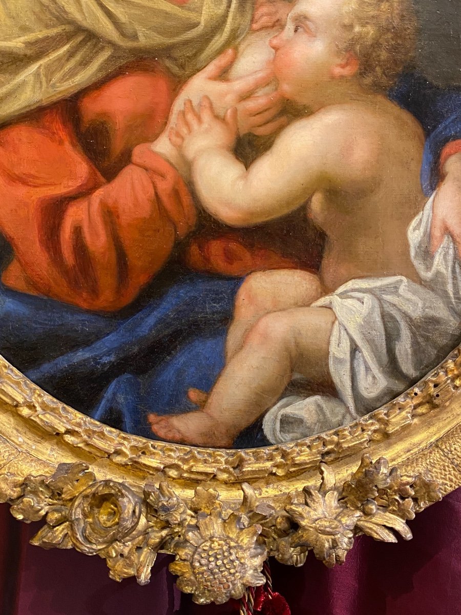 End Of 17th Century, Dazzling Portrait, Virgin And Child With Breast, Roman School, Circa 1700-photo-4