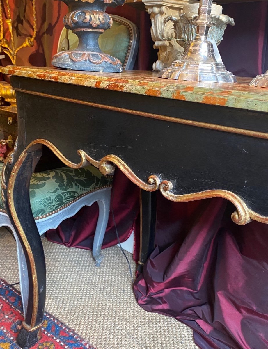 Eighteenth Console Table, Black Lacquered, With Gilding