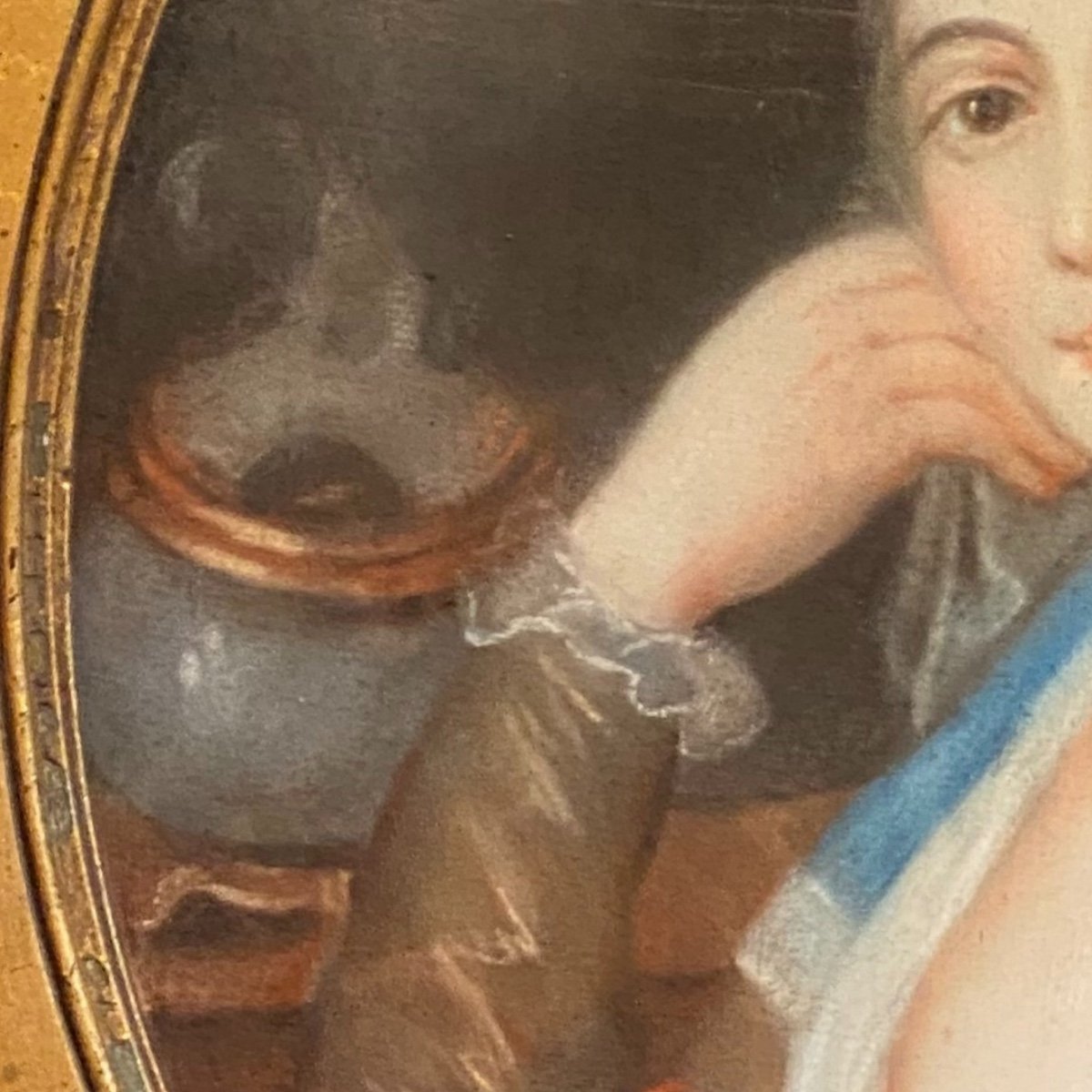 Élégante aux perles, à sa lecture, Pastel XVIIIe ép. Louis XVI-photo-1