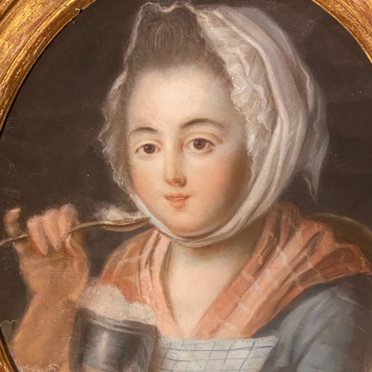Jeune fille au sorbet,  pastel de l’époque  Louis XVI.-photo-2