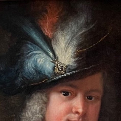 Portrait d’homme attribué à JF Courtin vers 1730, à la coiffe ornée de plumes. -photo-4