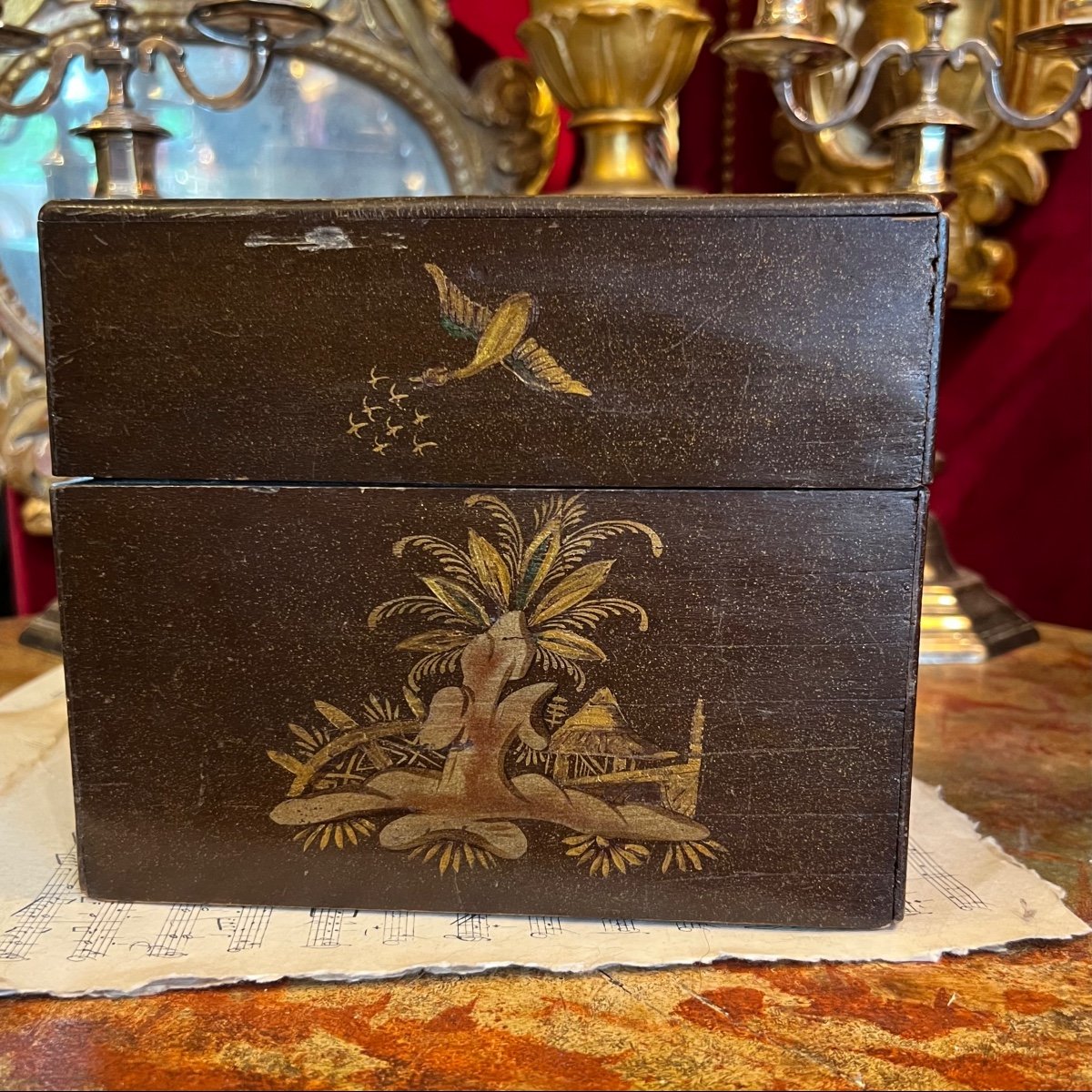 Rare Box With Scents, 16 Pieces Perfumes, Beauty, Lacquer Decorated Sinisant, Louis XV V.1770.-photo-5