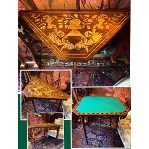 Console Game Table, Amaranth, Floral Marquetry, Late 18th Century