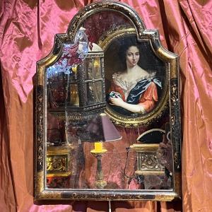 Grand miroir de toilette d’époque  Louis XV,  laqué et dorures XVIIIème