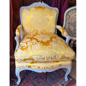 Large Queen Armchair Stamped N-q Foliot, Louis XV Period, XVIIIè